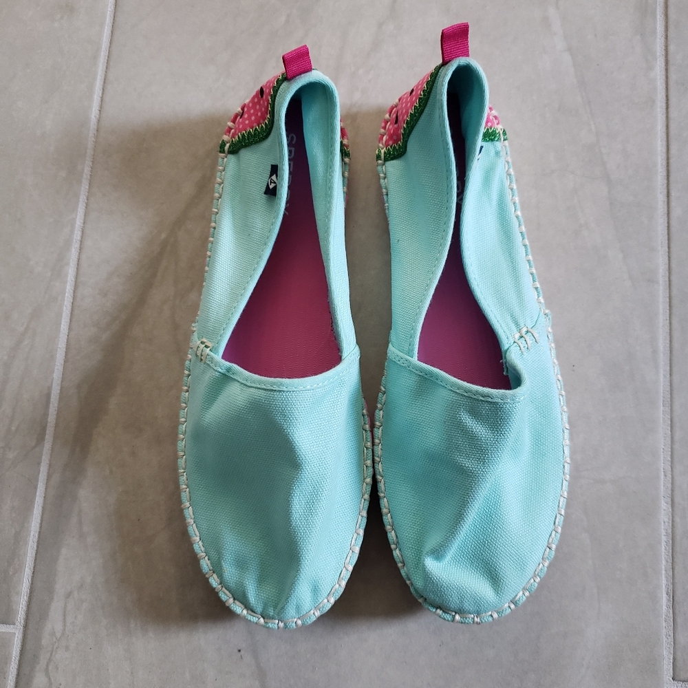 Sperry Skysail Aqua Teal Watermelon Heel Espadrilles Shoes NIB